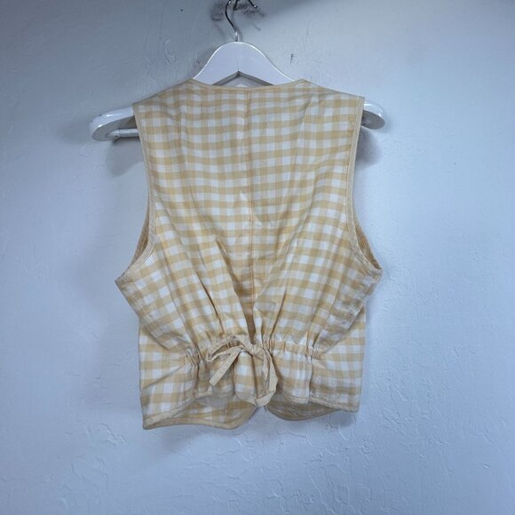 Lizsport Womens Yellow & White Gingham Button-Up Vest Large Lined Lightweight - Picture 2 of 7